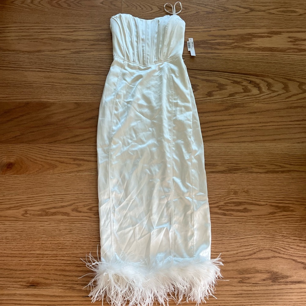 White corset feather trim dress